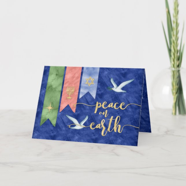 Cartão De Festividades Peace on Earth | Blessings Holiday BIG Photo (Frente)