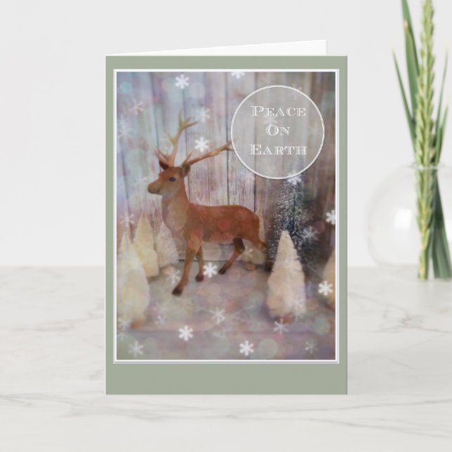 Cartão De Festividades Peace on Earth Christmas Card with flocked deer (Frente)