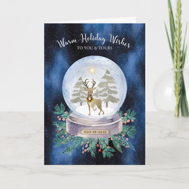 Cartão De Festividades Peace on Earth Christmas Reindeer Snow Globe Card (Frente)