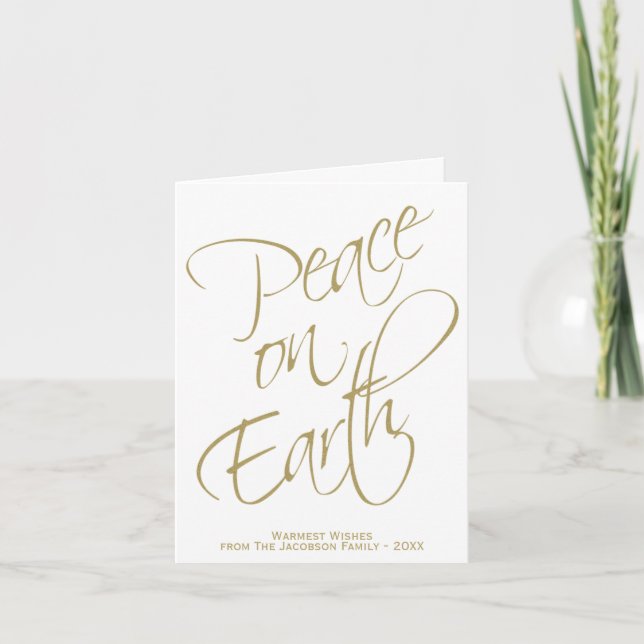 Cartão De Festividades Peace on Earth Gold & White Minimal Christmas (Frente)