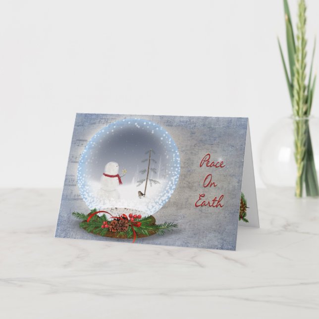 Cartão De Festividades Peace On Earth Snow Globe with snowman (Frente)