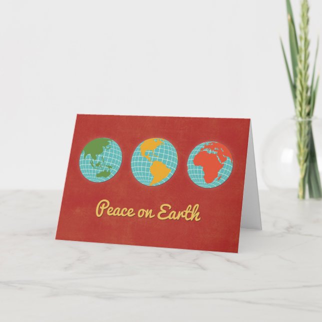 Cartão De Festividades Peace on Earth, Three World Views, Customizable (Frente)