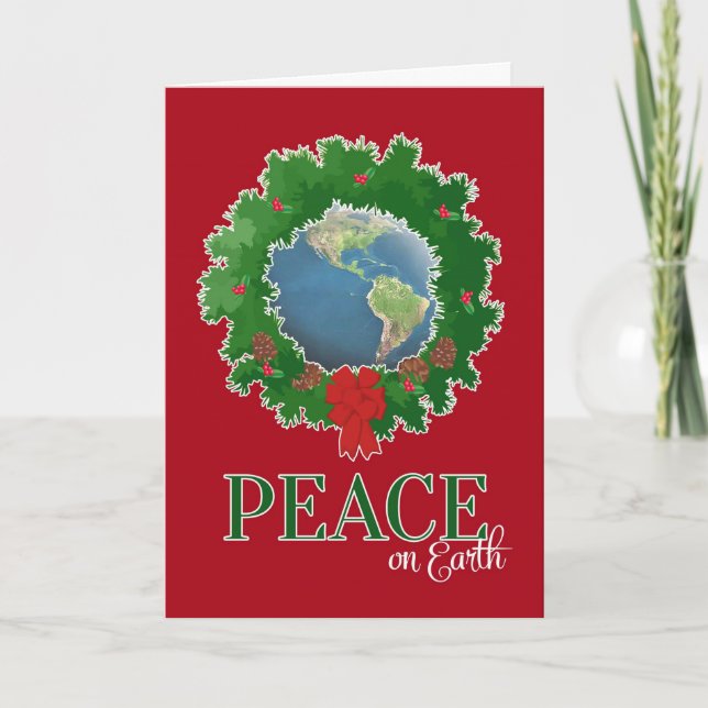 Cartão De Festividades Peace on Earth Wreath with globe (Frente)