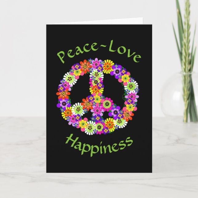 Cartão De Festividades Peace Sign Floral Peace Love Happiness Card (Frente)