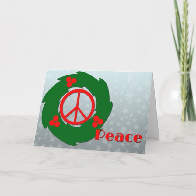 Cartão De Festividades Peace with Holly Wreath (Frente)