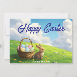 Cartão De Festividades Peaceful Easter Spring Meadow Bunny & Egg Basket