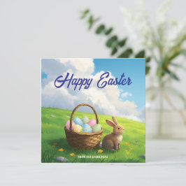 Cartão De Festividades Peaceful Easter Spring Meadow Bunny & Egg Basket
