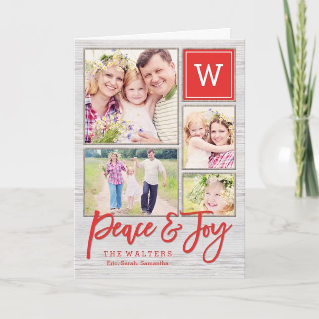 Cartão De Festividades Peaceful Monogram Holiday Greeting Card (Frente)