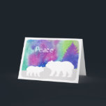 Cartão De Festividades Peaceful Northern Lights Christmas Greeting Card<br><div class="desc">Mama Polar Bear and her baby with a colorful,  watercolor northern lights background.</div>
