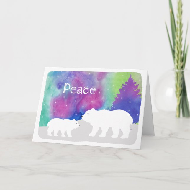 Cartão De Festividades Peaceful Northern Lights Christmas Greeting Card (Frente)