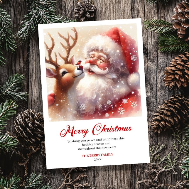 Cartão De Festividades Peaceful Santa And Rudolph Joyful Christmas Card (Peaceful Santa And Rudolph Joyful Christmas Greeting Card)