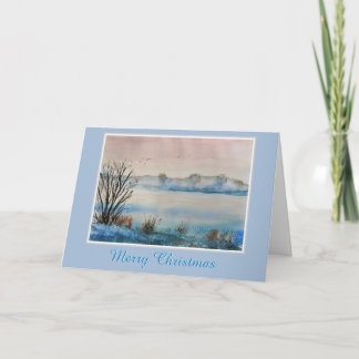Cartão De Festividades Peaceful Snowy Winter Lake Scene Christmas Holiday