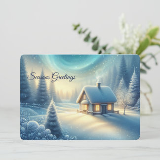 Cartão De Festividades Peaceful Winter Cabin Seasons Greetings Flat Card