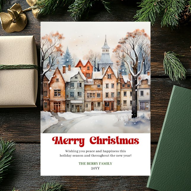 Cartão De Festividades Peaceful winter scene card rustic bold holiday  (Peaceful winter scene card rustic bold holiday lettering

)