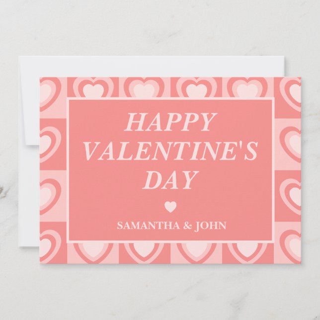 Cartão De Festividades Peachy Pink Retro Hearts Valentine’s Gift (Frente)