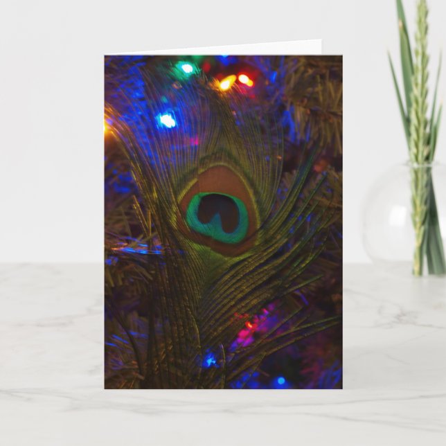Cartão De Festividades Peacock Christmas Feather (Frente)