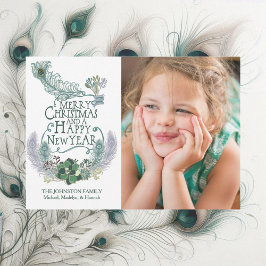 Cartão De Festividades Peacock Feathers Succulents Holiday Photo Card