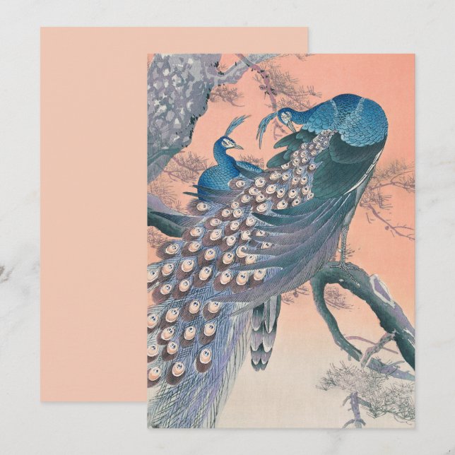 Cartão De Festividades Peacocks Azul (Frente/Verso)