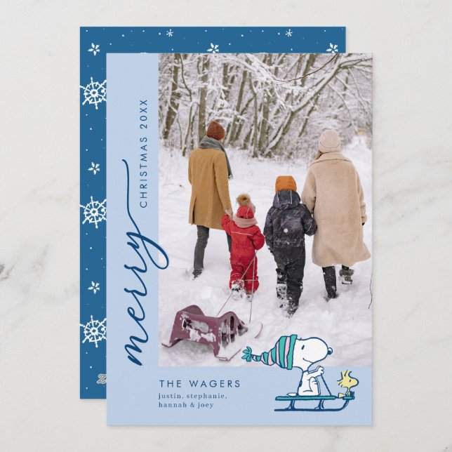 Cartão De Festividades Peanuts Snoopy & Woodstock Sledding (Frente/Verso)