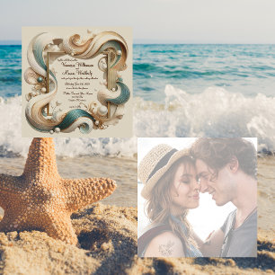 Cartão De Festividades Pearl Coast Elegance Minimalist Wedding Inv