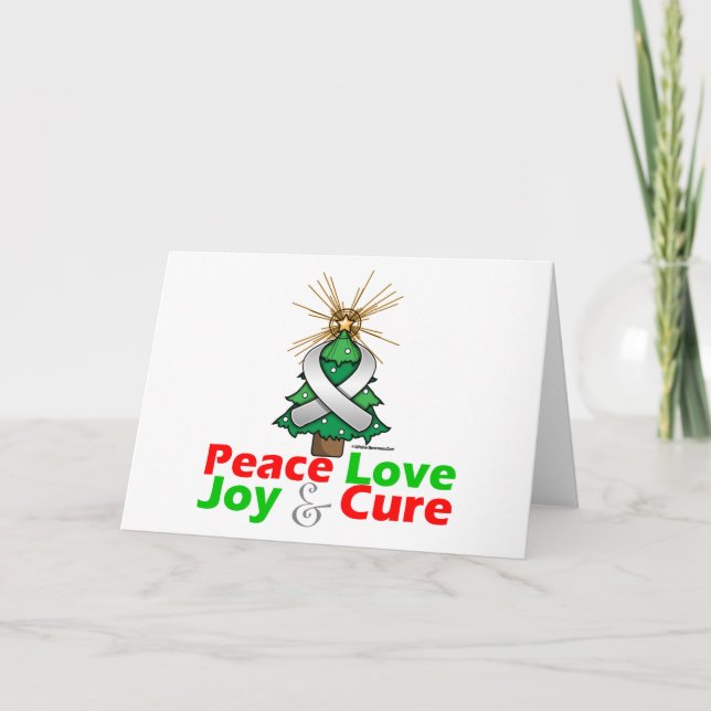 Cartão De Festividades Pearl Ribbon Xmas Peace Love, Joy & Cure (Frente)