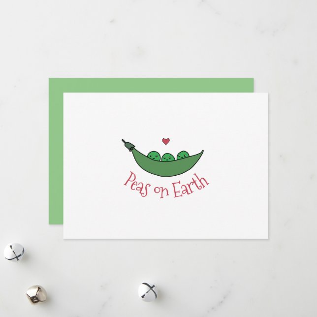 Cartão De Festividades "Peas on Earth" Personalized Christmas Card (Frente/Verso In Situ)