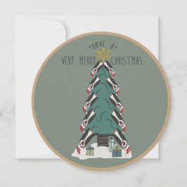 Cartão De Festividades Peculiar Pinguins Seguem A Árvore De Natal