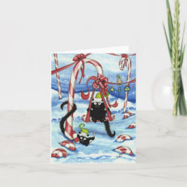 Cartão De Festividades Peek & Boo Cats Christmas Candy-Land Card por Bihr