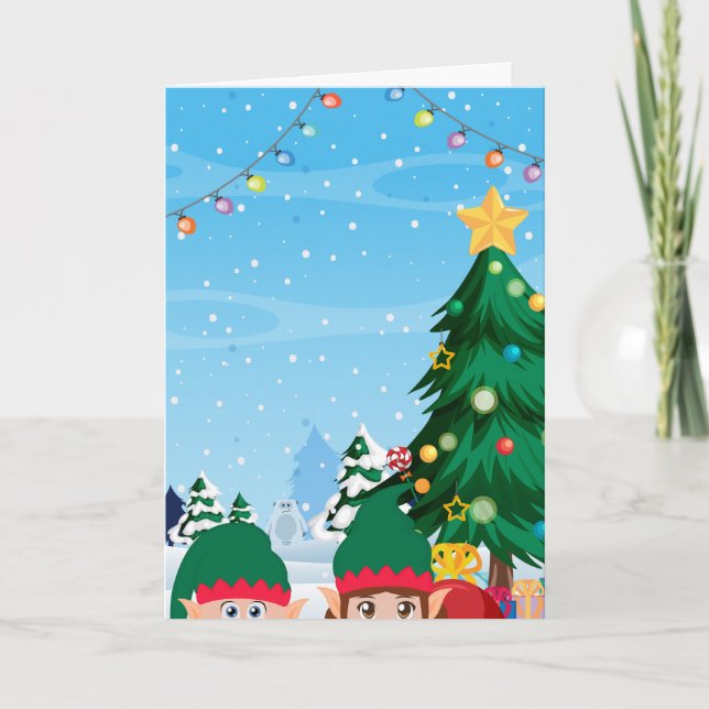 Cartão De Festividades Peeking Christmas Elves (Frente)