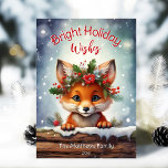 Cartão De Festividades Peeking Fox Bright Deseja Snowed Winter Wonderland<br><div class="desc">Este adorável cartão de cartões de natal apresenta uma ilustração fox bonitinha vestindo uma coroa festiva de flores de inverno, Holly, pinheiro e bagas, com flocos de neve suavemente caindo contra um fundo de Céu Azul Neve. A pequena Raposa está a espreitar sobre o registro de neve para dizer olá!...</div>