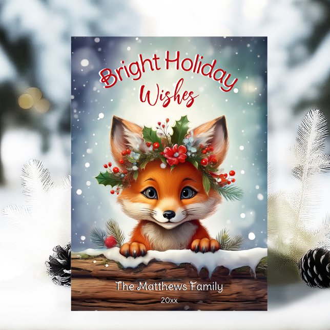 Cartão De Festividades Peeking Fox Bright Deseja Snowed Winter Wonderland (Adorable Winter Snowy Scene With Peeking Dogs or Farm/Woodland Animals - Over 50 to Choose From!)