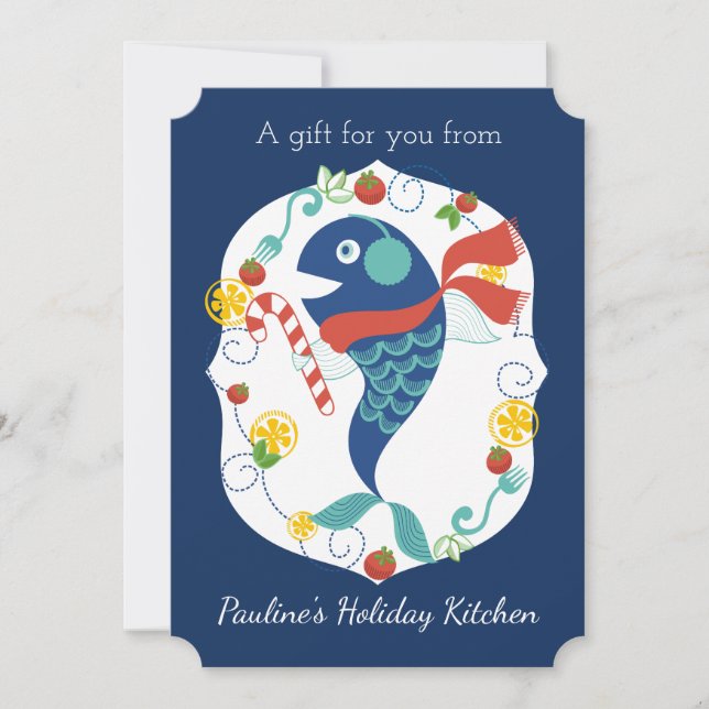 Cartão De Festividades Peixe de Natal doce cozinheira cozinheira restaura (Frente)