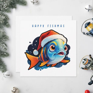 Cartão De Festividades Peixe engraçado em estilo cartoon.