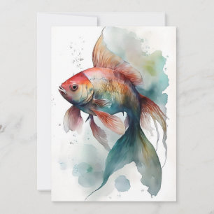Cartão De Festividades Peixe Goldfish 2 Em Aquarelas