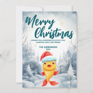 Cartão De Festividades Peixes de ouro engraçados Árvore Merry Xmas Festa
