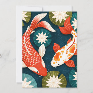 Cartão De Festividades Peixes Koi Japoneses Jardim Zen de Flores de Lótus