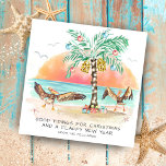 Cartão De Festividades Pelicans & Palm Tropical Beach Coastal Christmas<br><div class="desc">Coastal Christmas card features two pelican sea birds flapping their wings in joy at seeing a palm tree Christmas tree and presents on the beach. Greeting says "Good Tidings For Christmas and a Flappy New Year". The greeting and name can be personalized. Happy Holidays! Art by KL Stock.</div>