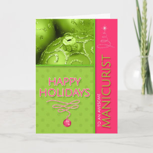 Cartão De Festividades pelo Manicurist Pink e Green Modern Christmas