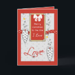 Cartão De Festividades Pelo que eu amo no Natal<br><div class="desc">Personalize este cartão de Natal para aquele que você ama,  vermelho e cinza com corações,  estrelas e um arco branco. Diga algo romântico,  para mostrar como eles são especiais</div>