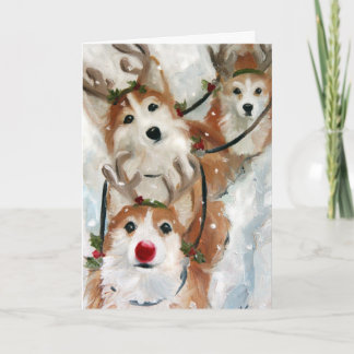 Cartão De Festividades Pembroke Welsh Corgi Christmas Reindeer