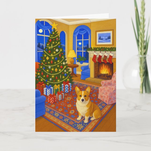Cartão De Festividades Pembroke Welsh Corgi Holiday Card (Frente)