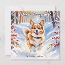 Cartão De Festividades Pembroke Welsh Corgi No Natal Da Neve