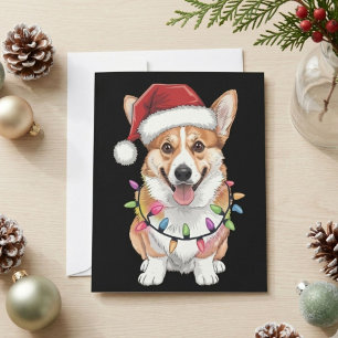 Cartão De Festividades Pembroke Welsh Corgi Papai Noel Luzes de árvore de