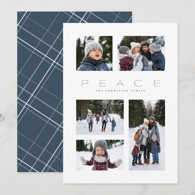 Cartão De Festividades Pena moderna de 5 fotos azuis (Frente/Verso)