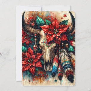 Cartão De Festividades Penas de Poinsettias do Cabelo de Vaca de Natal