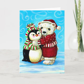 Cartão De Festividades Penguin and polar bear Christmas