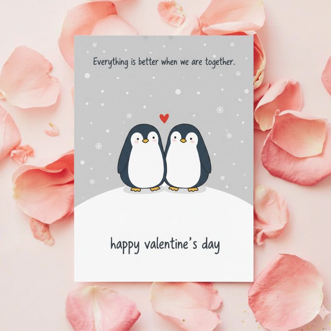 Cartão De Festividades Penguin Couple Love Card Cute Valentine Gift Idea (Criador carregado)
