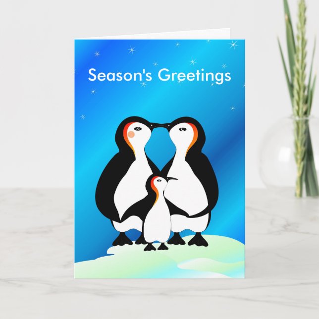 Cartão De Festividades Penguin Family Christmas Card (Frente)