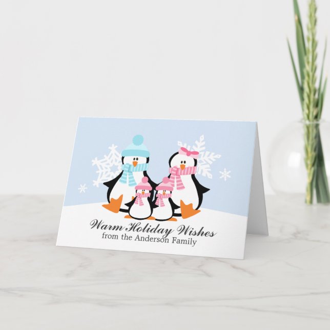 Cartão De Festividades Penguin Family Christmas Cards (Frente)