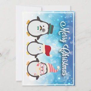 Cartão De Festividades Penguin Family & Cute Reindeer